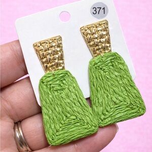 Green and Gold Woven Earrings